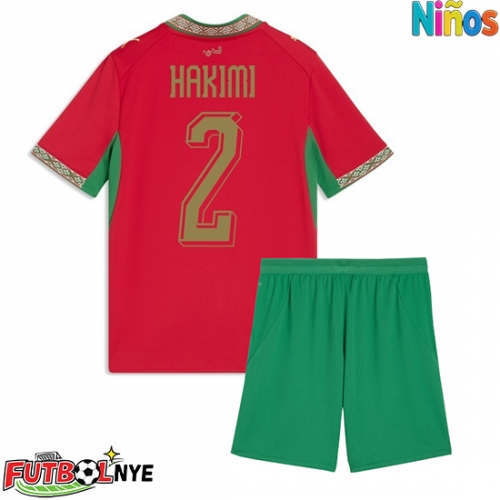 Camiseta Marruecos Achraf Hakimi #2 Primera Equipación para niños Mundial 2026 manga corta (+ pantalones cortos)